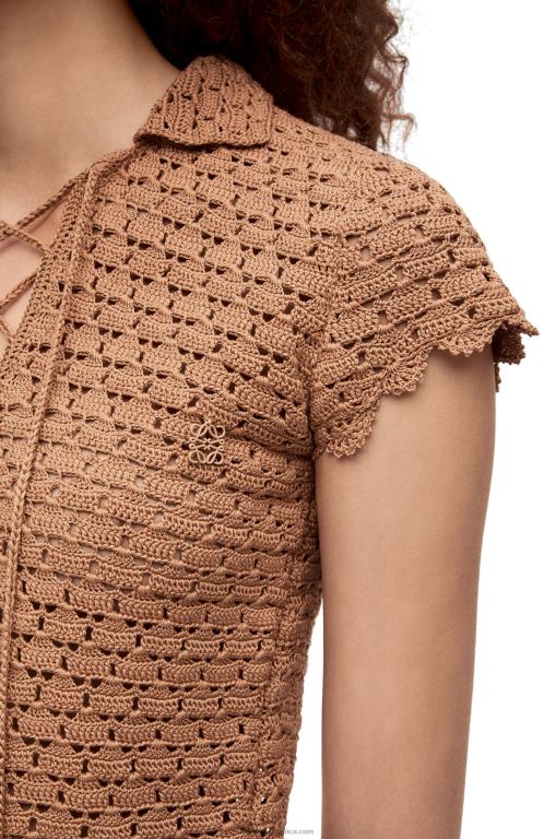 Loewe Women Crochet polo top in cotton 206XF867 Beige