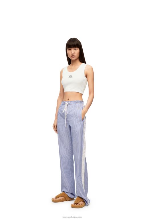 Loewe Women Cropped Anagram tank top in cotton 206XF905 White/Navy Blue