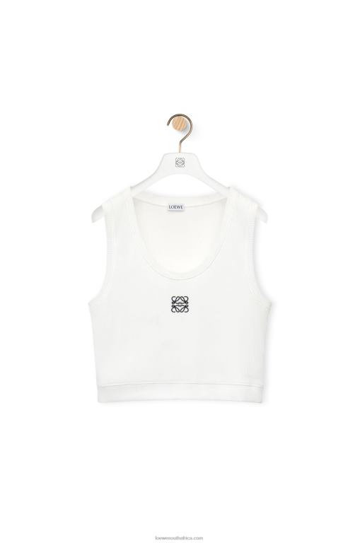 Loewe Women Cropped Anagram tank top in cotton 206XF905 White/Navy Blue