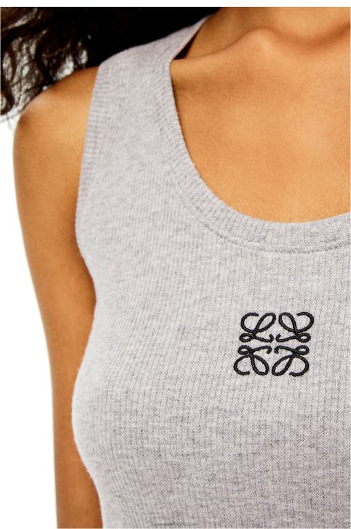 Loewe Women Cropped Anagram tank top in cotton 206XF950 Grey/Black