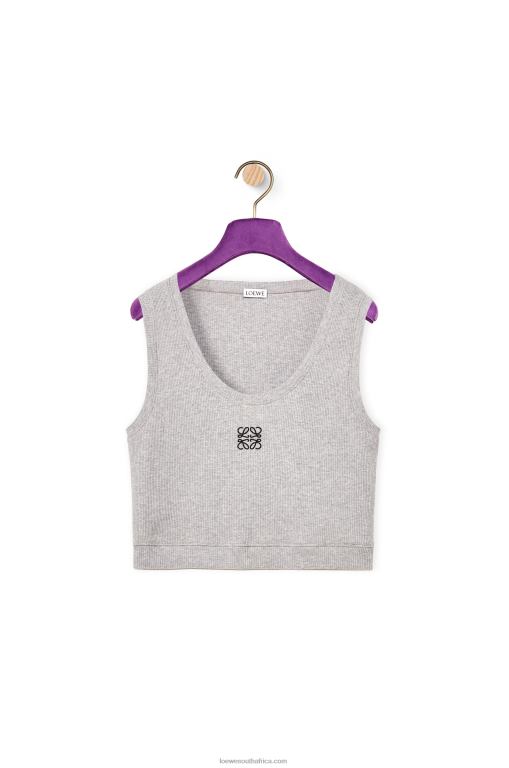 Loewe Women Cropped Anagram tank top in cotton 206XF950 Grey/Black