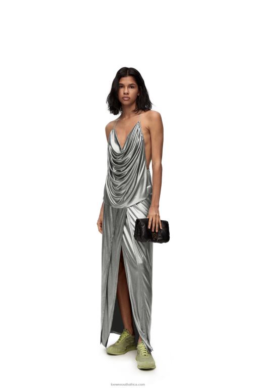 Loewe Women Draped top in laminated jersey 206XF913 Black/Silver