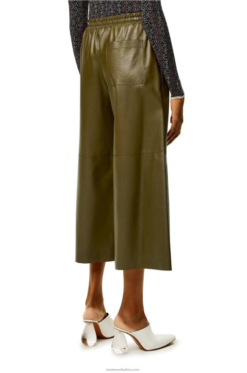 Loewe Women Cropped trousers in nappa lambskin 206XF1140 Dark Khaki Green