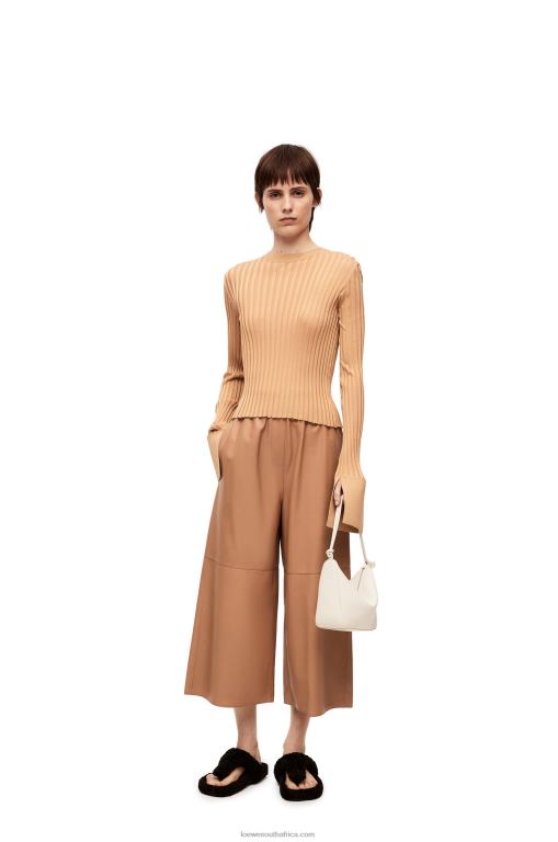 Loewe Women Cropped trousers in nappa lambskin 206XF1144 Toffee
