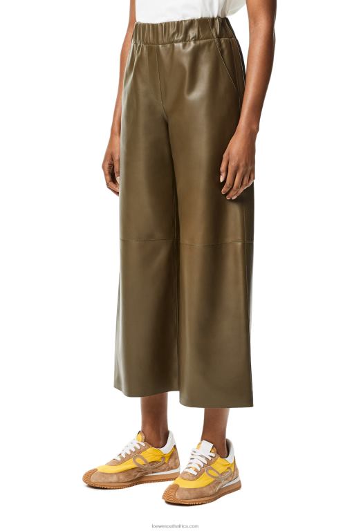 Loewe Women Cropped trousers in nappa lambskin 206XF1152 Khaki Green