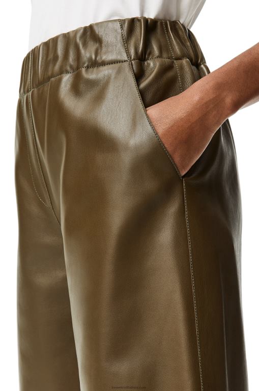 Loewe Women Cropped trousers in nappa lambskin 206XF1152 Khaki Green