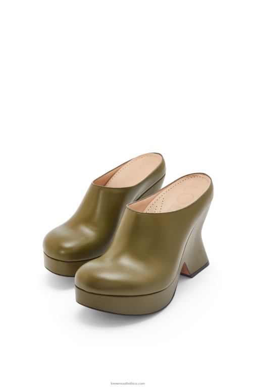 Loewe Women Terra wedge clog in calfskin 206XF746 Olive