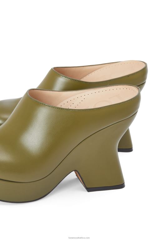 Loewe Women Terra wedge clog in calfskin 206XF746 Olive