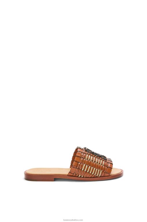 Loewe Women Anagram woven slide in calfskin 206XF702 Tan/Natural