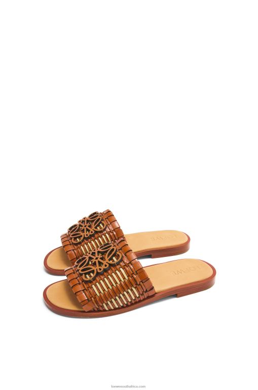 Loewe Women Anagram woven slide in calfskin 206XF702 Tan/Natural