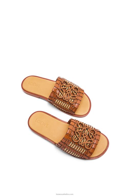Loewe Women Anagram woven slide in calfskin 206XF702 Tan/Natural
