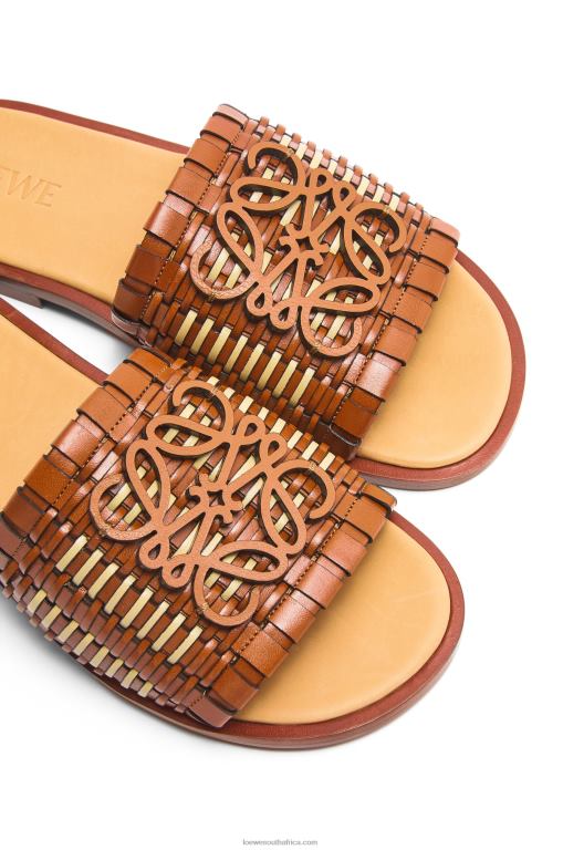 Loewe Women Anagram woven slide in calfskin 206XF702 Tan/Natural