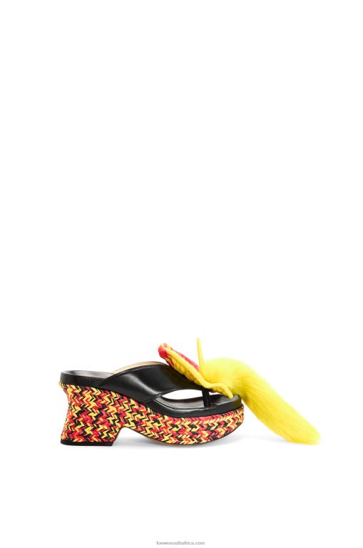 Loewe Women Petal flatform sandal in lambskin 206XF688 Black/Multicolor