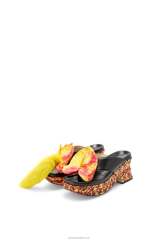 Loewe Women Petal flatform sandal in lambskin 206XF688 Black/Multicolor
