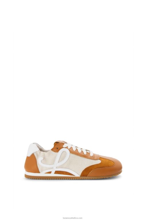Loewe Women Ballet runner in nylon and calfskin 206XF656 Natural/Tan