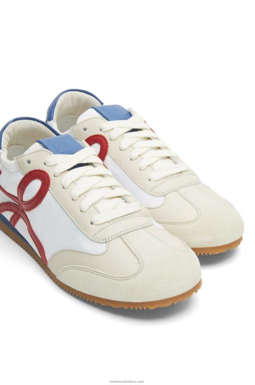 Loewe Women Ballet runner in nylon and calfskin 206XF666 Soft White/Cherry/Royal Blue