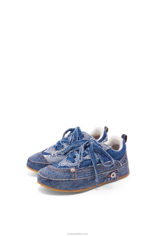 Loewe Women Deconstructed sneaker in denim 206XF658 Washed Denim