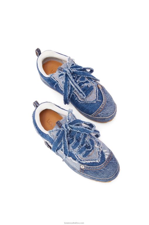 Loewe Women Deconstructed sneaker in denim 206XF658 Washed Denim