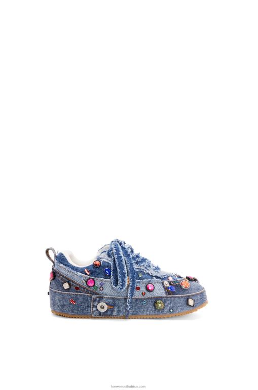 Loewe Women Embellished deconstructed sneaker in denim 206XF670 Washed Denim