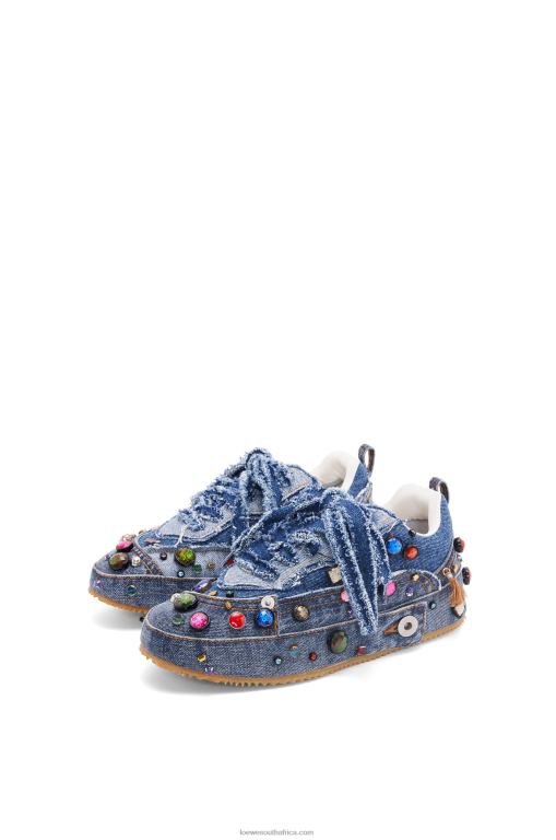Loewe Women Embellished deconstructed sneaker in denim 206XF670 Washed Denim