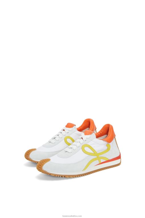 Loewe Women Flow runner in calfskin and nylon 206XF639 White/Yellow