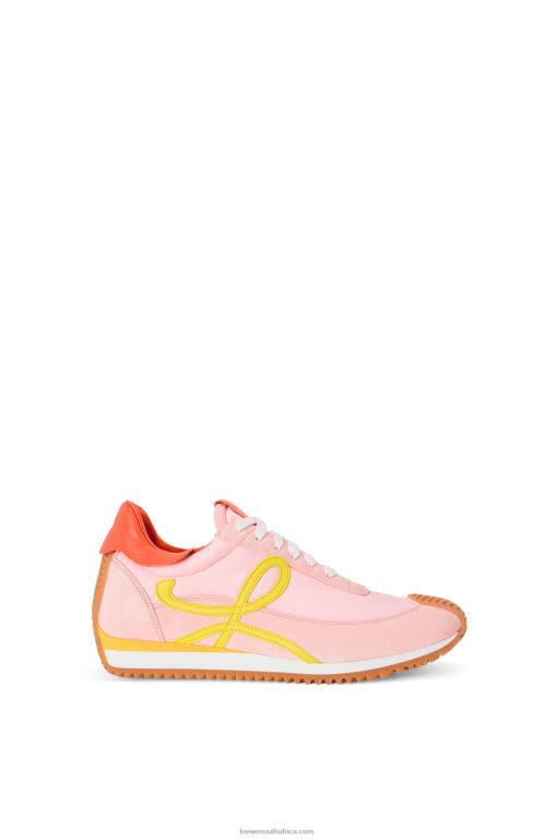 Loewe Women Flow runner in nylon and suede 206XF654 Pink/Yellow