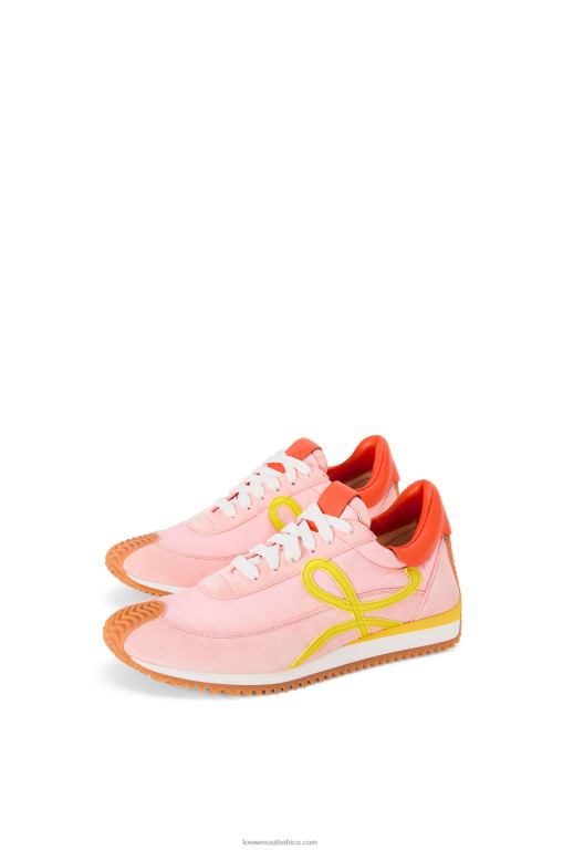Loewe Women Flow runner in nylon and suede 206XF654 Pink/Yellow