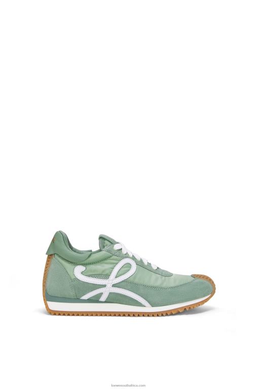 Loewe Women Flow runner in suede and nylon 206XF641 Light Green