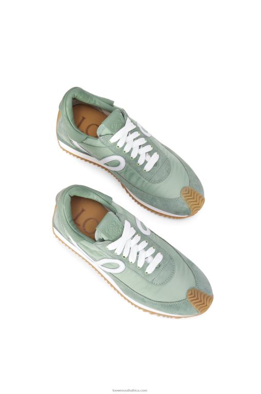 Loewe Women Flow runner in suede and nylon 206XF641 Light Green