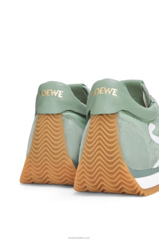 Loewe Women Flow runner in suede and nylon 206XF641 Light Green
