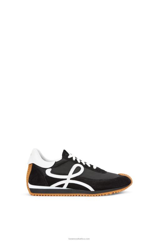 Loewe Women Flow runner in suede and nylon 206XF642 Black/White