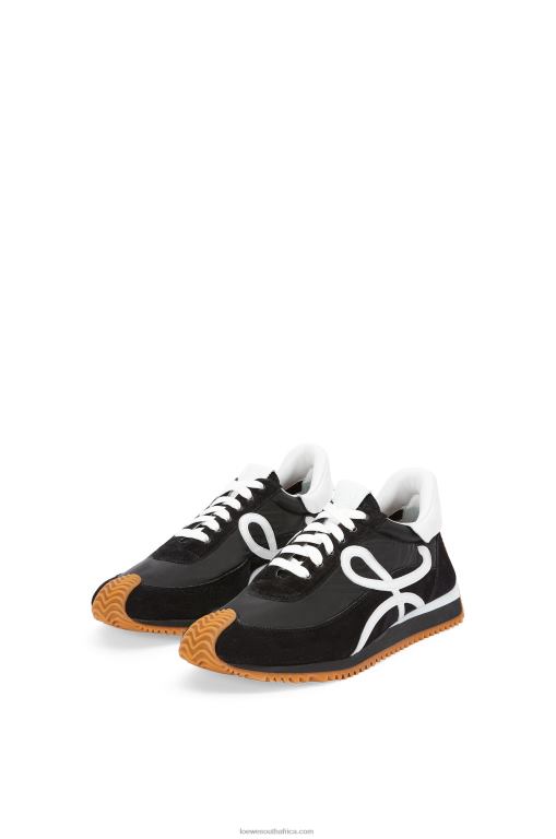 Loewe Women Flow runner in suede and nylon 206XF642 Black/White