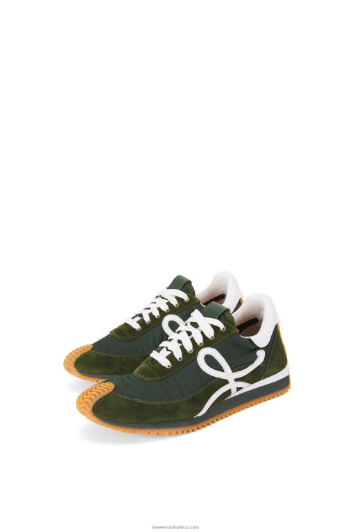 Loewe Women Flow runner in suede and nylon 206XF647 Forest Green