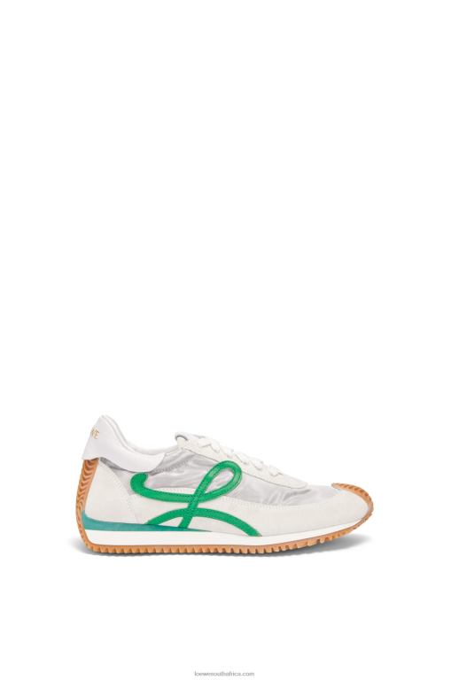 Loewe Women Flow runner in technical mesh and suede 206XF649 Silver/White/Green