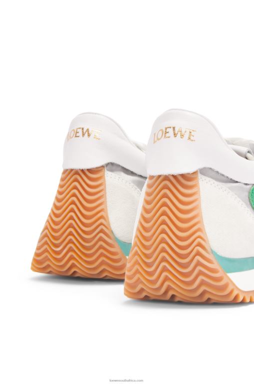 Loewe Women Flow runner in technical mesh and suede 206XF649 Silver/White/Green