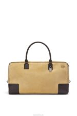Loewe Men Amazona 44 bag in suede and calfskin 206XF160 Gold/Chocolate Brown