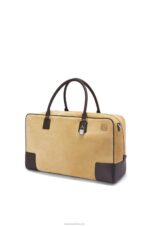 Loewe Men Amazona 44 bag in suede and calfskin 206XF160 Gold/Chocolate Brown - Image 3
