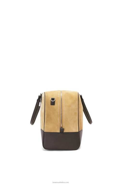 Loewe Men Amazona 44 bag in suede and calfskin 206XF160 Gold/Chocolate Brown - Image 4