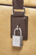 Loewe Men Amazona 44 bag in suede and calfskin 206XF160 Gold/Chocolate Brown - Image 9