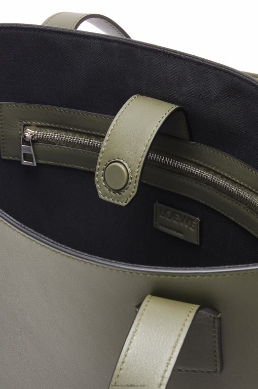 Loewe Men Buckle Horizontal tote in classic calfskin 206XF180 Khaki Green - Image 4