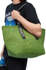 Loewe Men Fold Shopper in raffia 206XF29 Green/Black - Image 2