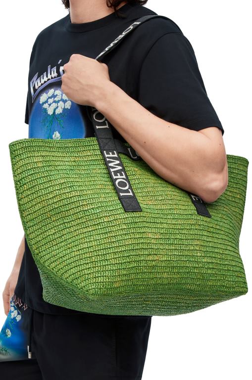 Loewe Men Fold Shopper in raffia 206XF29 Green/Black - Image 2