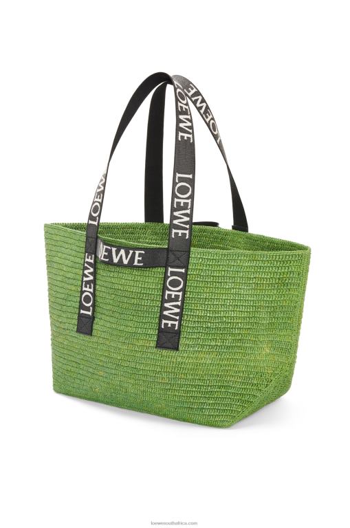 Loewe Men Fold Shopper in raffia 206XF29 Green/Black - Image 3