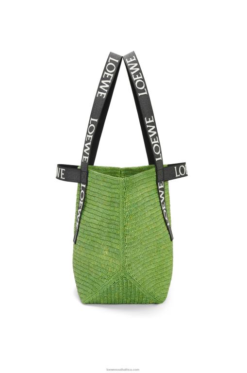 Loewe Men Fold Shopper in raffia 206XF29 Green/Black - Image 4