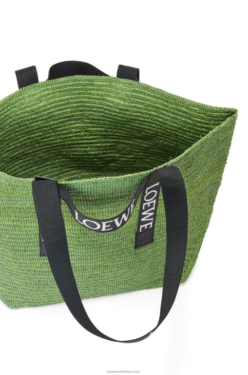 Loewe Men Fold Shopper in raffia 206XF29 Green/Black - Image 6