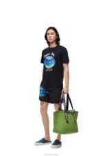 Loewe Men Fold Shopper in raffia 206XF29 Green/Black - Image 8