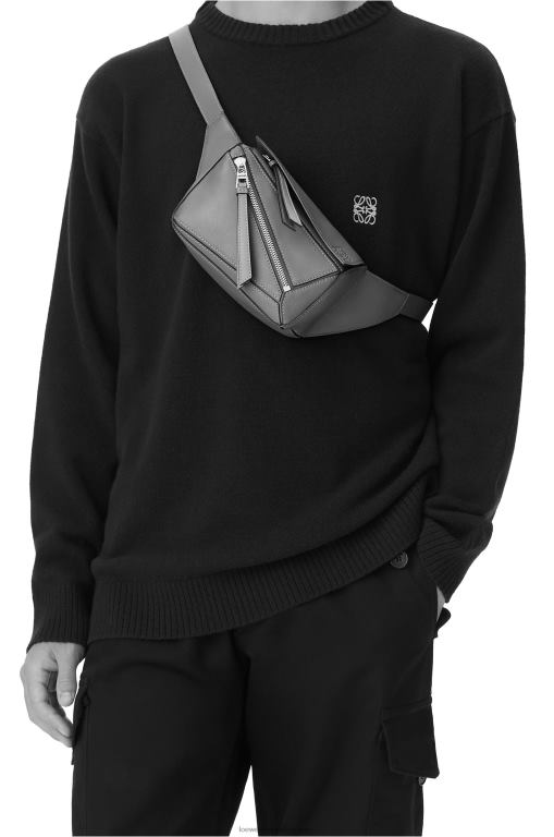 Loewe Men Mini Puzzle bumbag in classic calfskin 206XF570 Asphalt Grey - Image 8