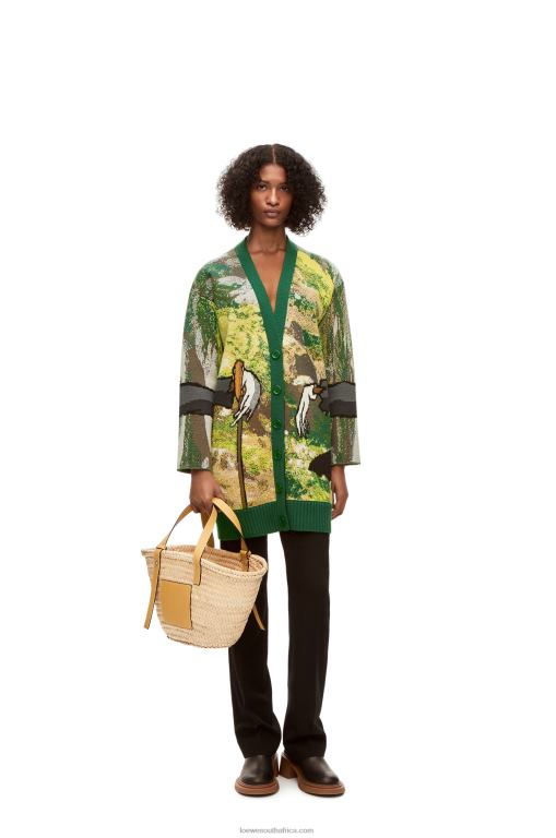 Loewe Men Turnip Head cardigan in wool 206XF1029 Green/Multicolor - Image 2