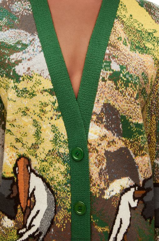 Loewe Men Turnip Head cardigan in wool 206XF1029 Green/Multicolor - Image 8