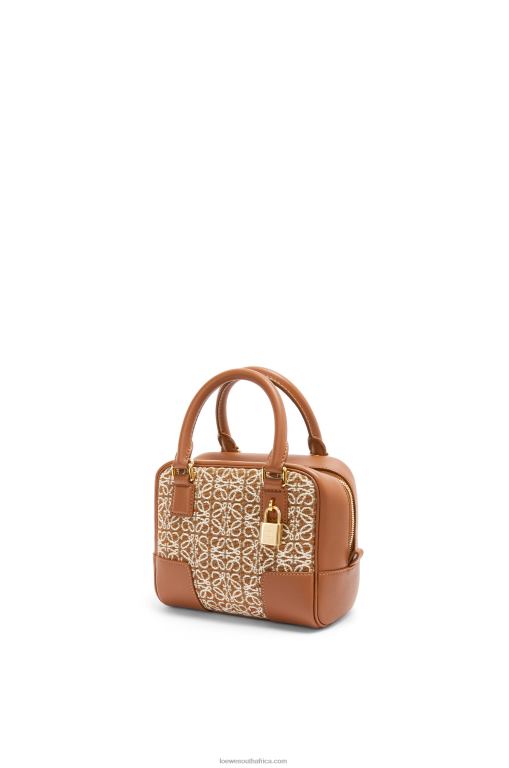 Loewe Women Amazona 16 Square bag in Anagram jacquard and calfskin 206XF163 Tan/Pecan - Image 3